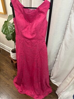 Classic Hot Pink Maxi Dress with Floral Jacquard